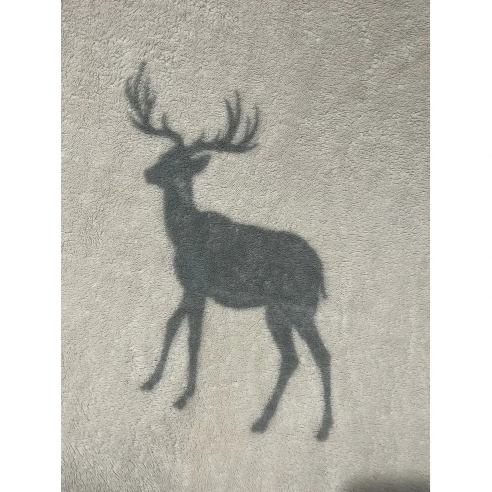 Pottery Barn Deer Striped‎ Fleece Sherpa Throw Gray Red Holiday Striped 50x80